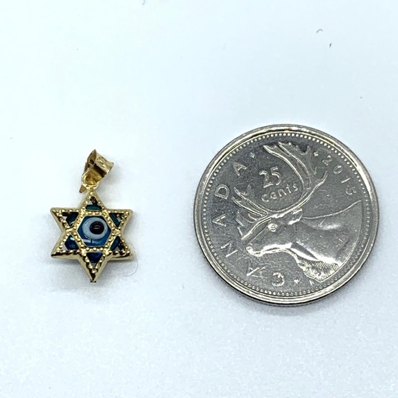 10k Yellow Gold Star Blue Evil Eye Small Pendent - Picture 4 of 4